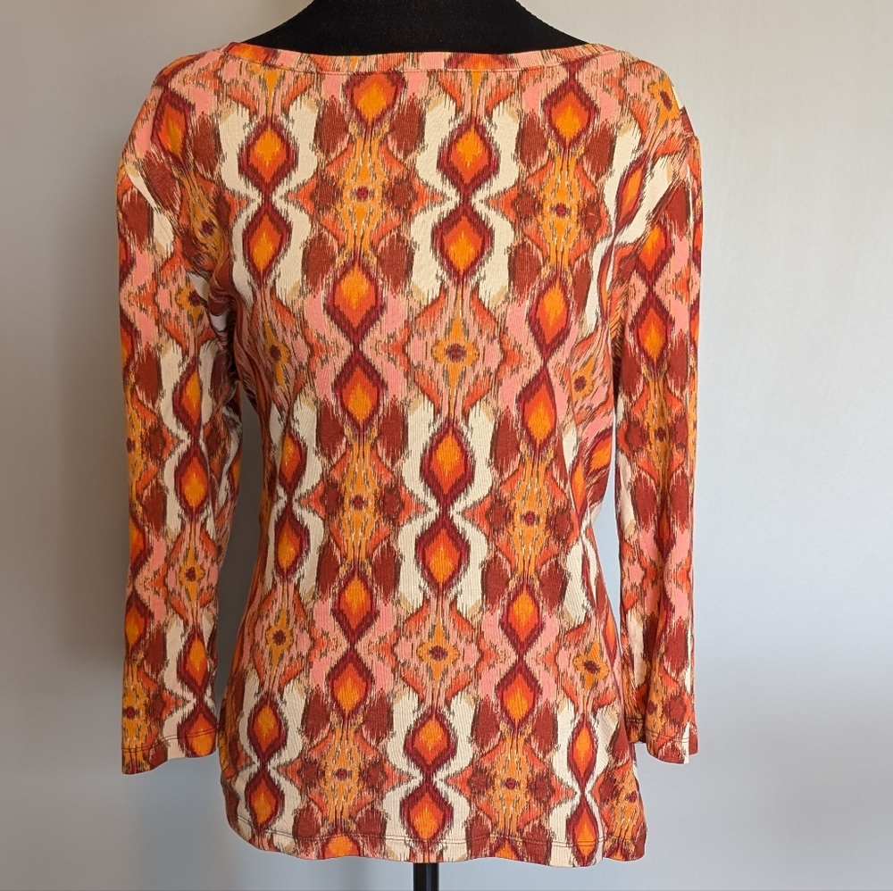 Talbots Orange and Pink Patterned Long Sleeve Top